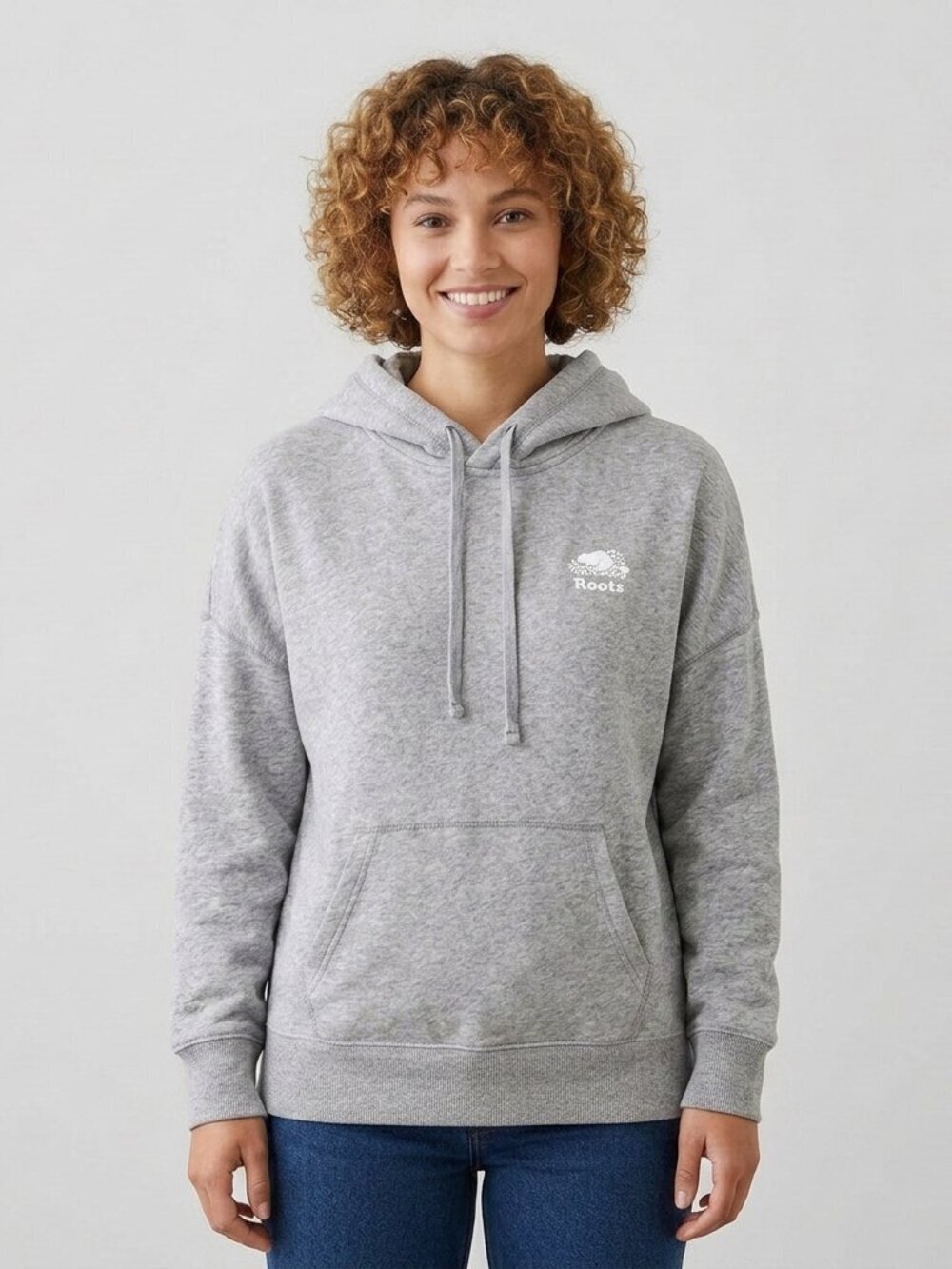 Roots Heathered Grey Hoodie with Kangaroo Pocket